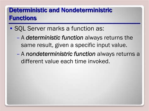 deterministic and non deterministic functions in sql