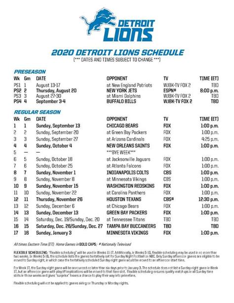 Printable Detroit Lions Schedule 2019 Season Detroit lions football