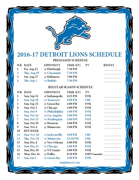 detroit lions football playoff schedule