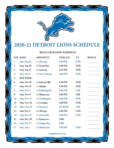 detroit lions schedule 2020 free 4