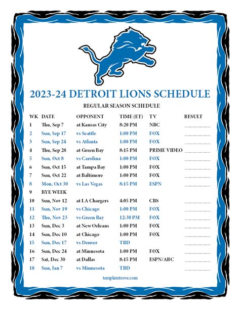 detroit lions schedule 2023-24 printable