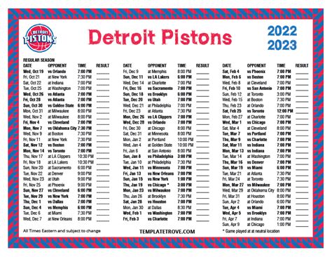 detroit pistons basketball schedule roster