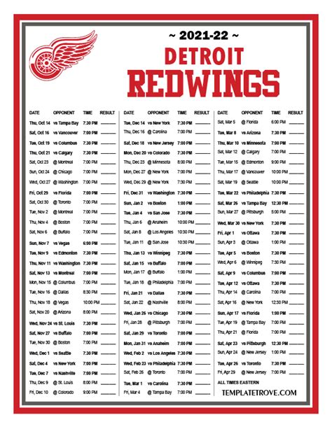 detroit red wings printable schedule 2021 22