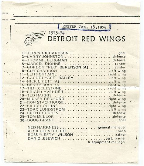 detroit red wings roster 1973-74 season