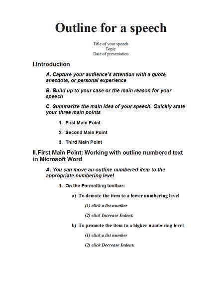 develop a preparation outline for a speech