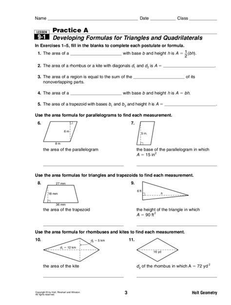 Developing Formulas For Triangles And Quadrilaterals Answer Key