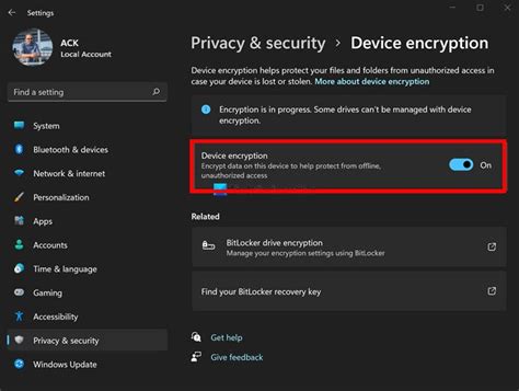 Device Encryption Settings