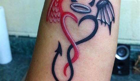 Angel devil heart tattoo Angel Devil Tattoo, Angel And Devil, Heart