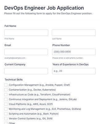 devops engineer job application form template