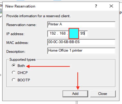 dhcp add to reservation