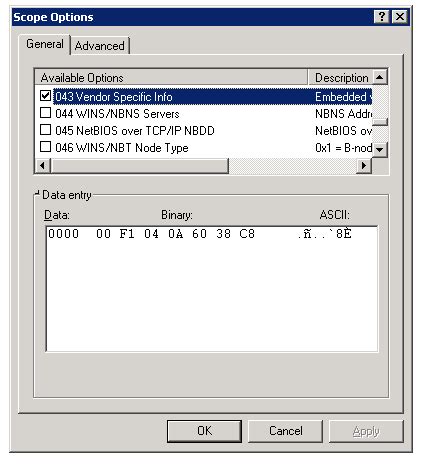 dhcp option for wlc