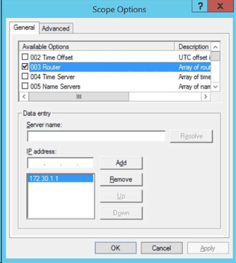 dhcp scope options dns servers