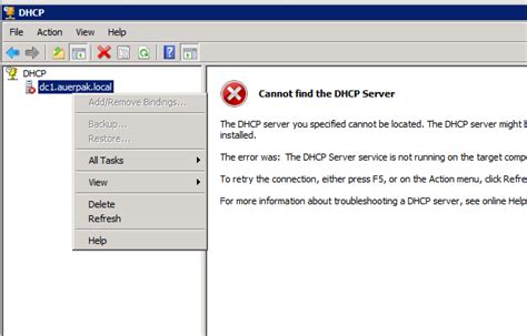dhcp service not starting