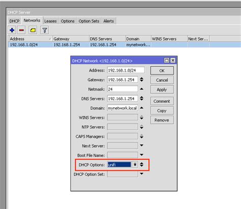 dhcp unifi network application option 43