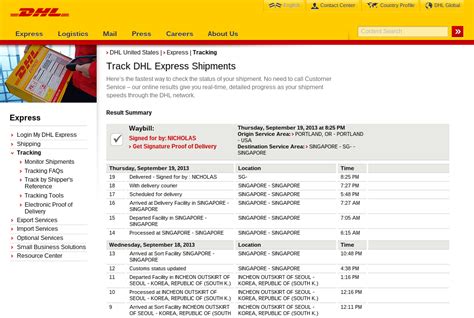 dhl express tracking status