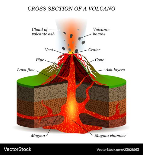 diagram of a volcano labeled