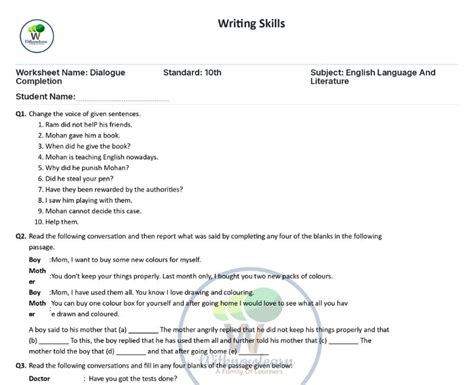 dialogue writing exercises for class 10