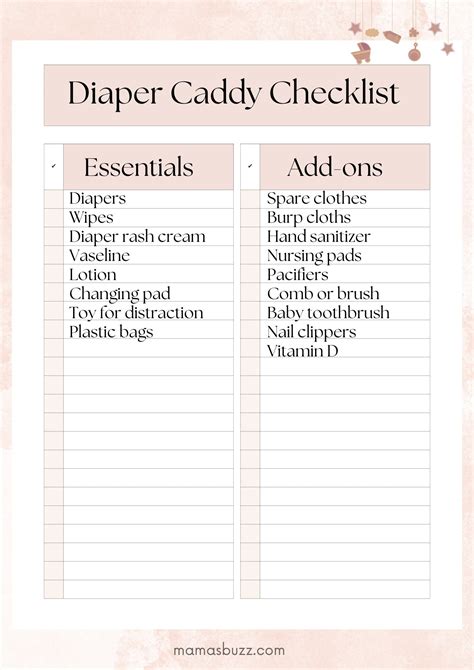 Diaper Caddy List