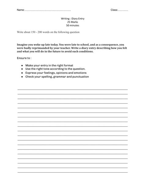 Diary Entry Questions Grade 7