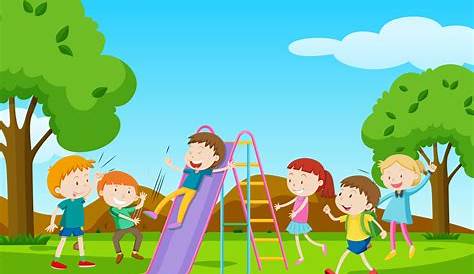 Grupo de dibujos animados de niños jugando en el parque | Vector Premium