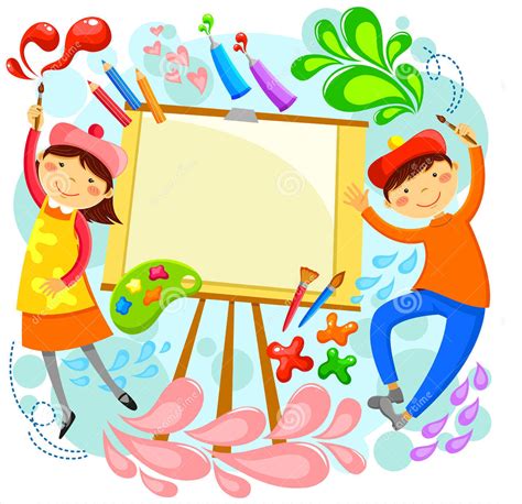 Clases de arte ilustración del cartel. niña y niño dibujando, pintando