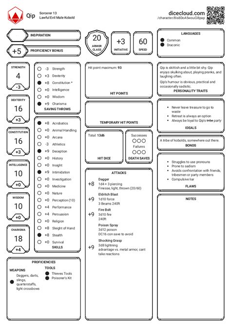 Dicecloud Cheat Sheet