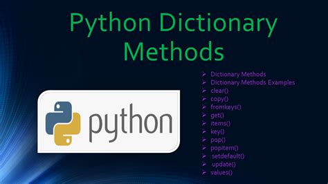 dictionary methods in python with examples