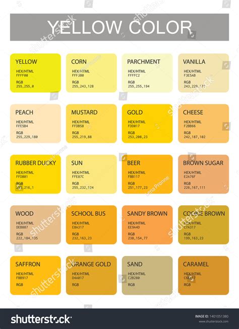 diferentes tonos de amarillo y sus nombres