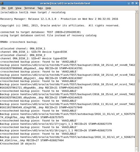 difference between cross check and validate in rman