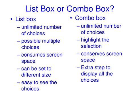 Difference Between List Box And Combo Box