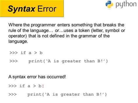 difference between syntax and logical error in python