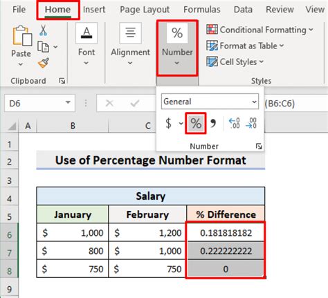 Percentage Difference in Excel