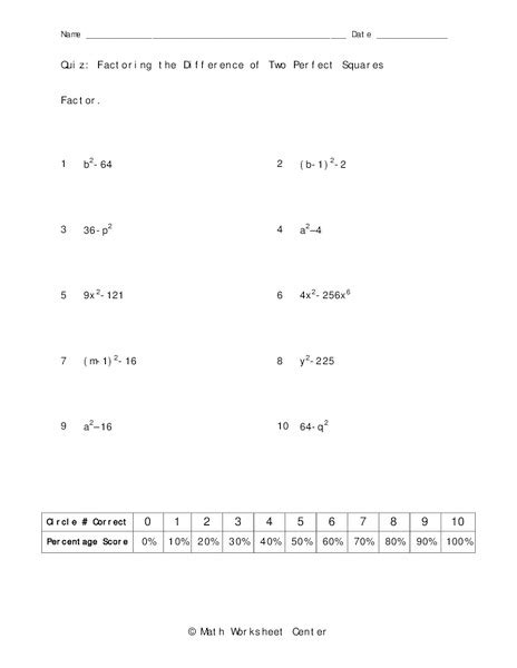difference of perfect squares worksheet