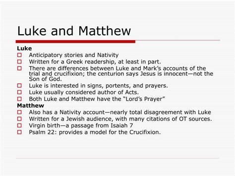 differences between matthew mark and luke