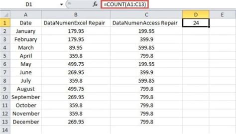 different count functions in excel