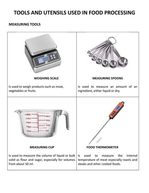 Different Tools Equipment Utensils And Instruments Used In Food Processing