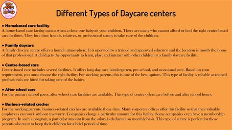 Different Types Of Daycare Centers