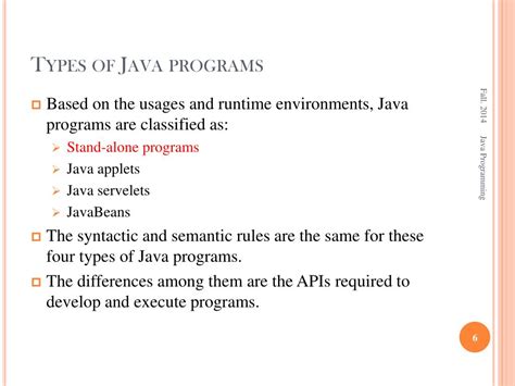 different types of java programs