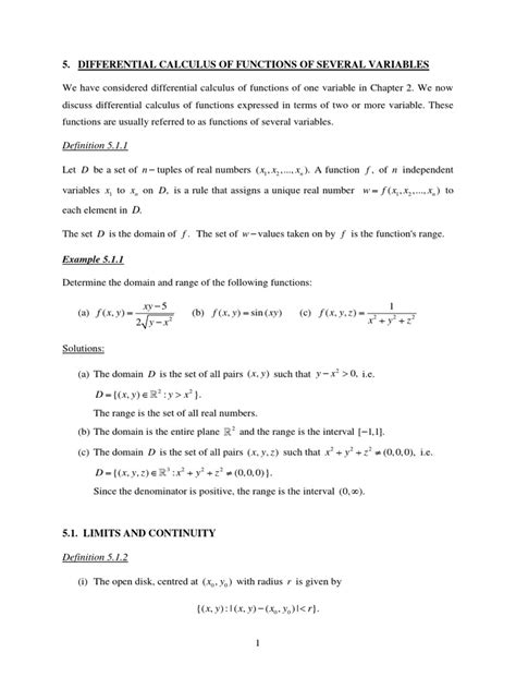 Differential Calculus Of Functions Of Several Variables