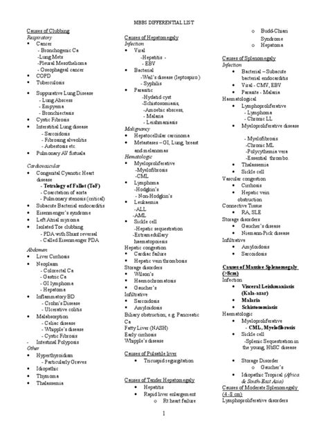 differential diagnosis cheat sheet