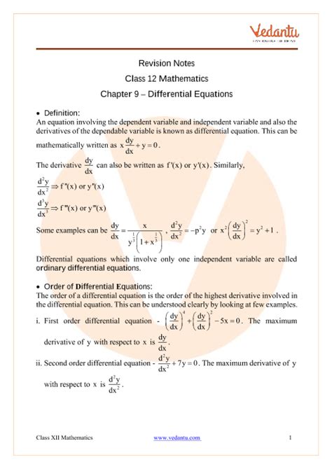 Differential Equations Class 12 Notes
