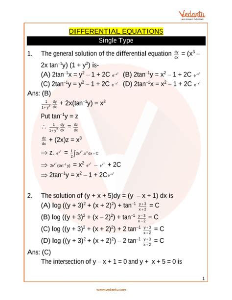 Differential Equations Jee Advanced