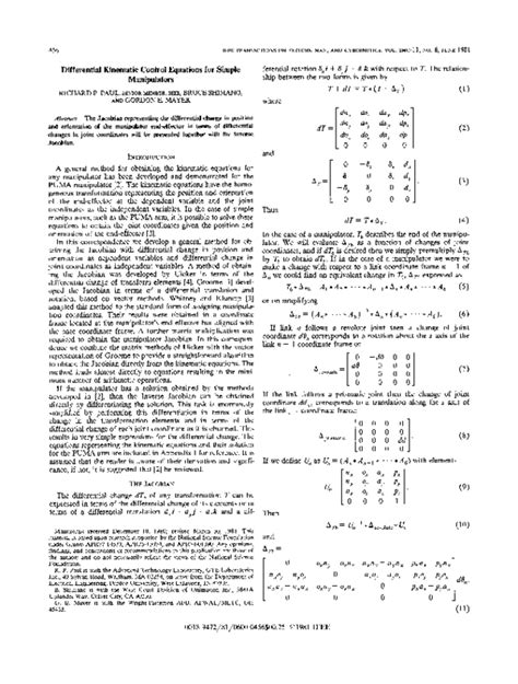 Differential Kinematic Control Equations For Simple Manipulators