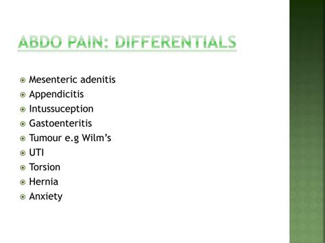 Differentials For Abdo Pain