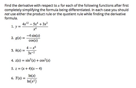 differentiate each function with respect to x