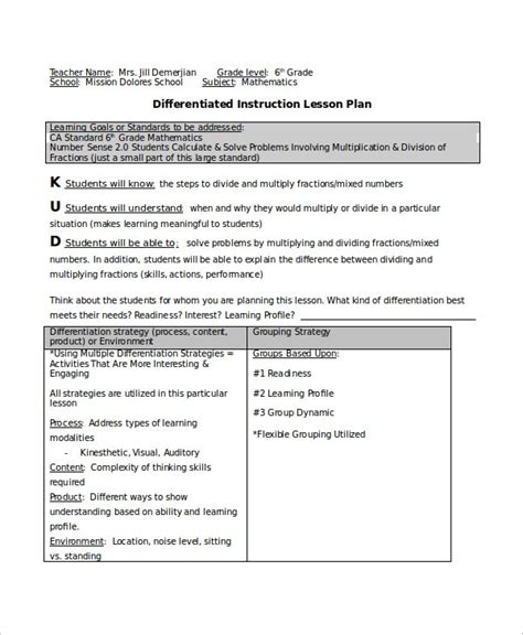 Differentiated Lesson Plan Template Stcharleschill Template