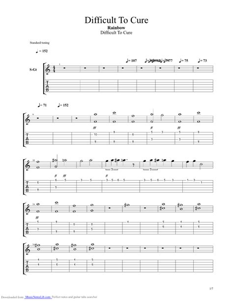 difficult to cure guitar tab