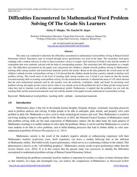 difficulties in solving word problems in mathematics