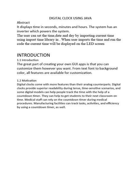 Digital Clock Project In Java Pdf