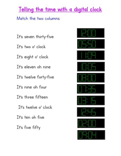Digital Clock Worksheet Generator
